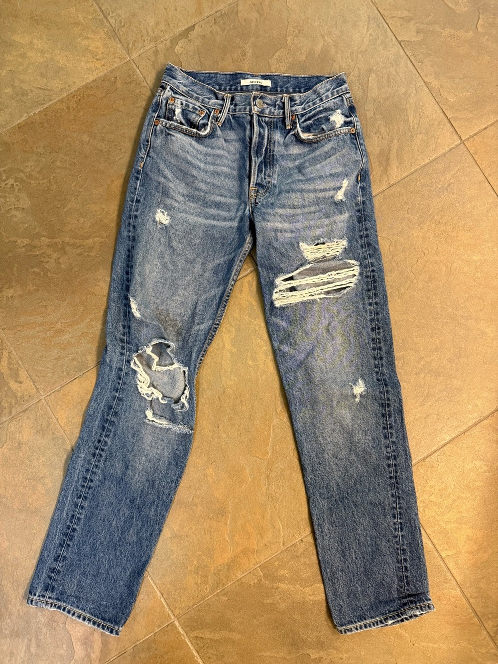 GRLFRND Women's Distressed Blue Boyfriend Jeans